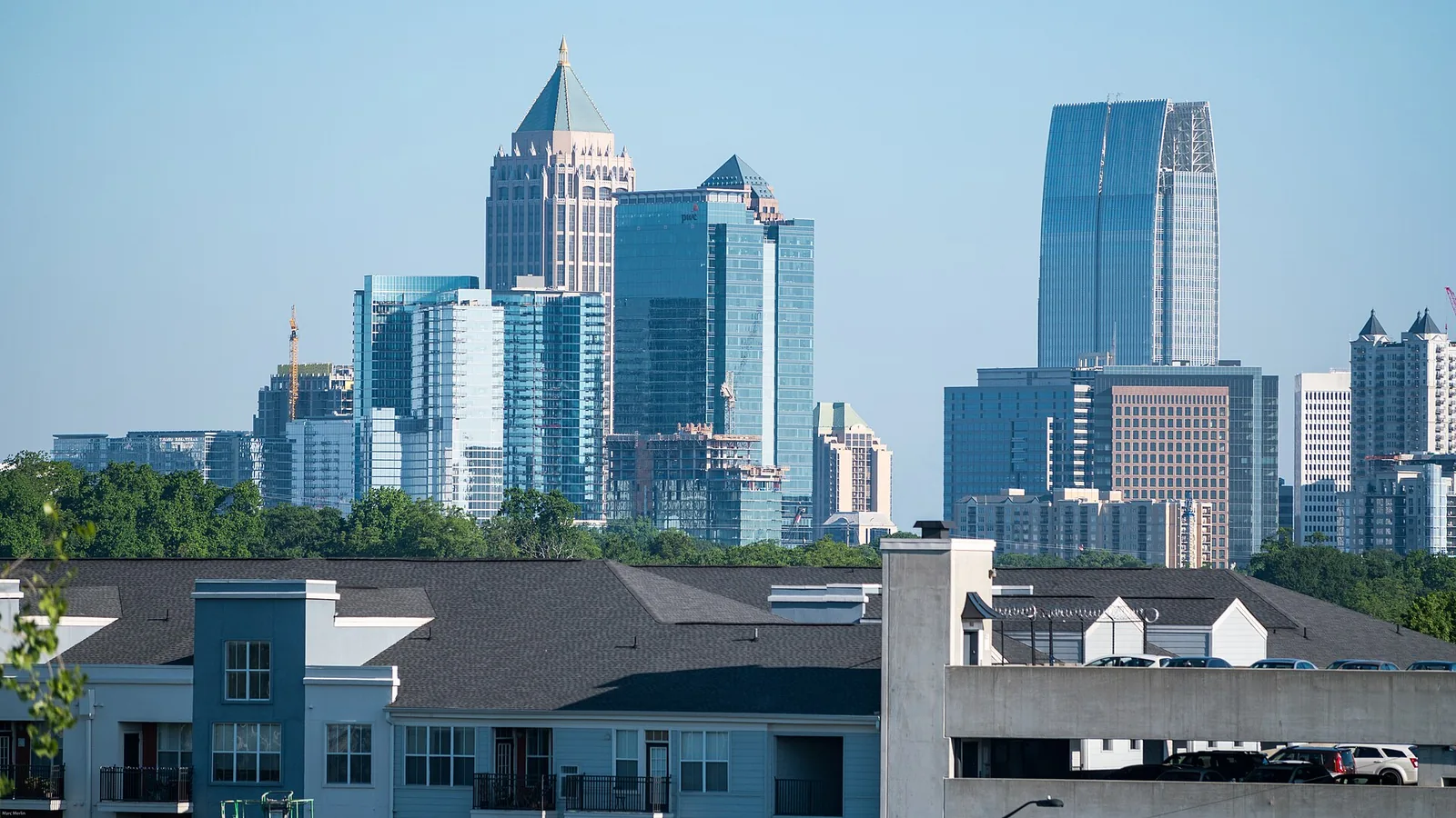The Midtown Atlanta skyline from John Lewis Freedom Parkway above the Eastside BeltLine Trail
