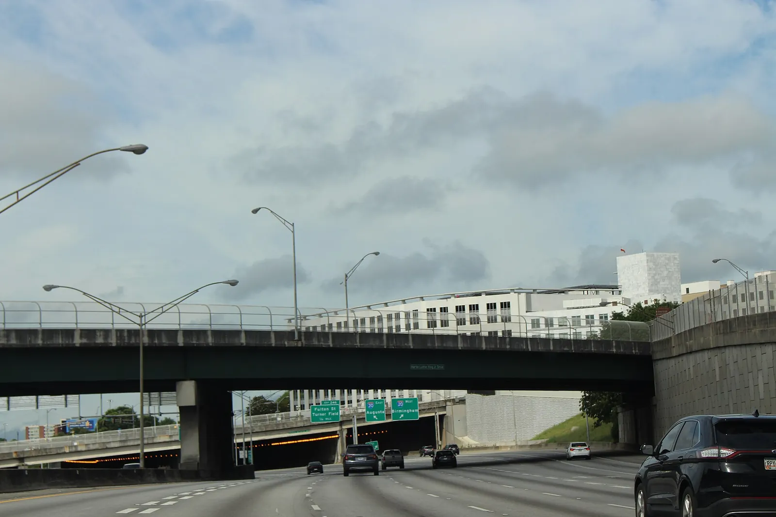 The Downtown Connector southbound at the Martin Luther King Jr. Drive overpass in Atlanta