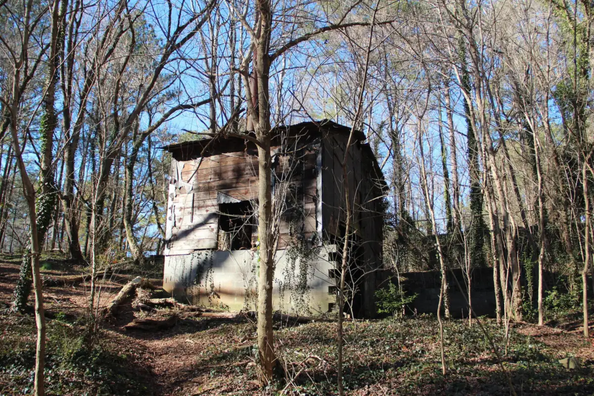 The ruins of a stone building in the woods of Cascade Springs Nature Preserve, southwest Atlanta