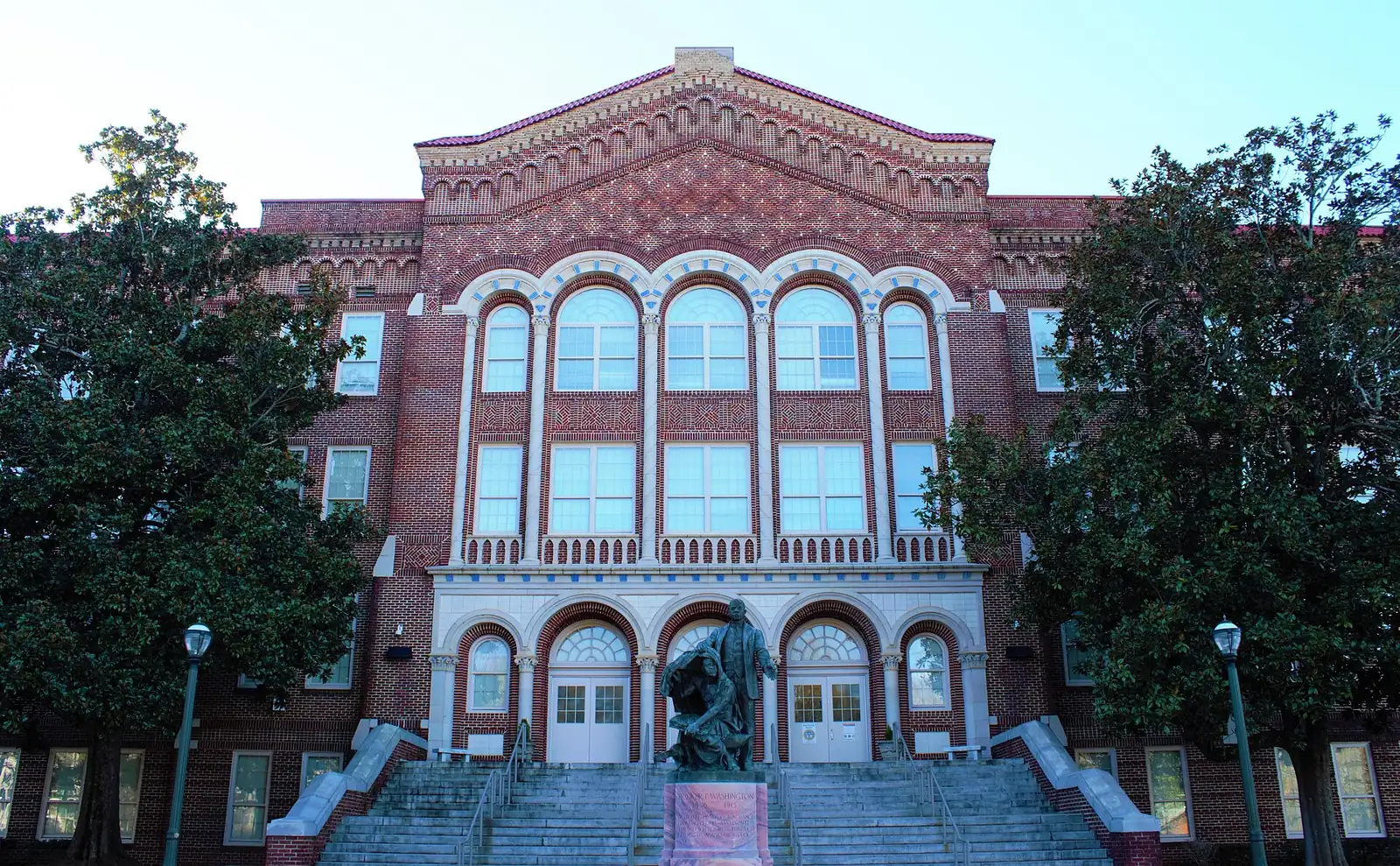 The statue of Booker T. Washington in front of Booker T. Washington High School in Atlanta